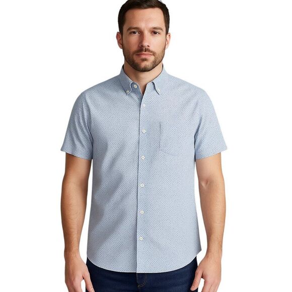 Denim & Flower Men’s Large Slim Fit Blue Polka Dot Button Down Classic Cut Shirt - Picture 1 of 16